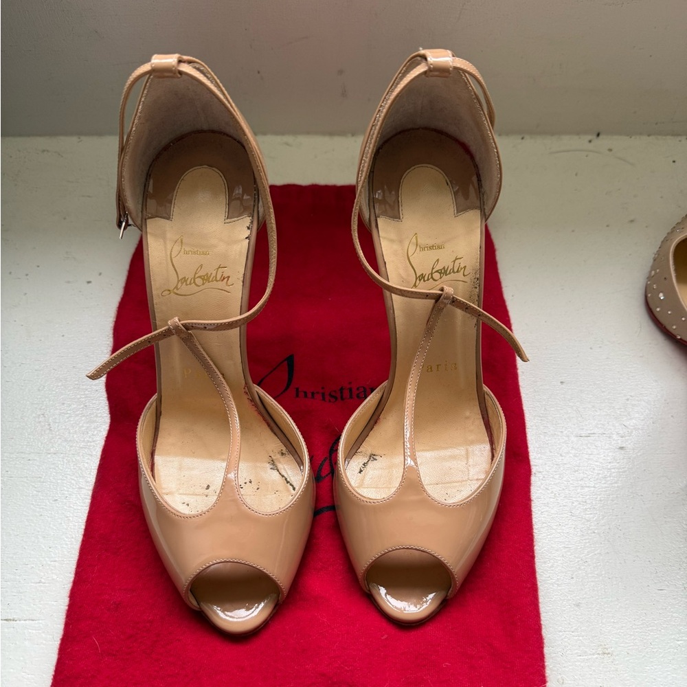 Christian Louboutin Nude Peep-Toe Heels